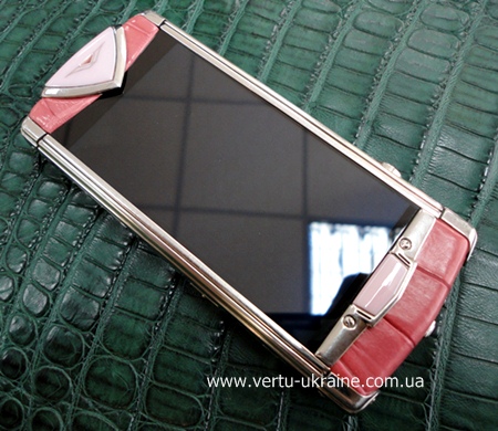 кожа розового крокодила телефон VERTU CONSTELLATION T